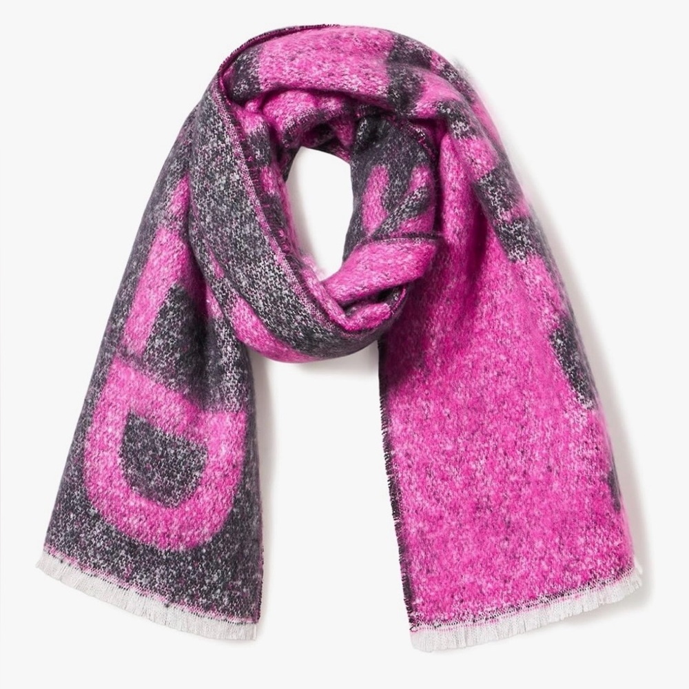 New Karl Lagerfeld Bright Jewel Logo Blanket Scarf Pink Gray One Size Soft Cozy